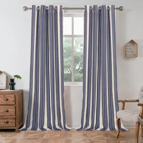 Miniatura 13 de DriftAway Chris Linen - Cortinas opacas con capa térmica y reductora de sonido, 63 pulgadas de largo para dormitorio, cortinas estampadas a rayas