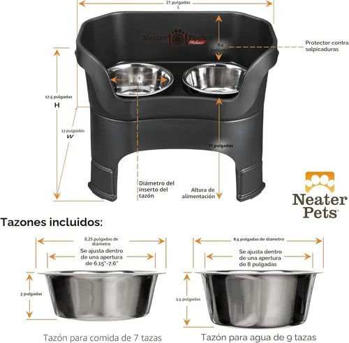 Miniatura 8 de Neater Feeder Deluxe - Soporte de tazón elevado para perro grande, antidesorden y antiderrames, de Estados Unidos, extensiones en las patas, juego