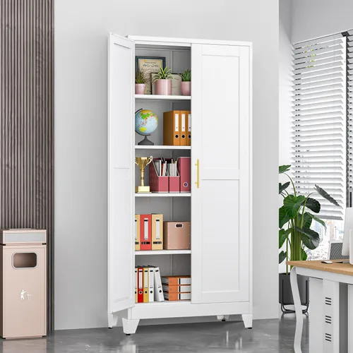 Miniatura 3 de GAIOUS Armario de almacenamiento de metal de 71 pulgadas de alto con 2 puertas y 4 estantes ajustables, armario de despensa de cocina, armario Blanco