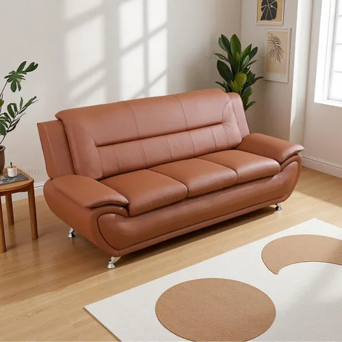 Miniatura 30 de Sofás Seccionales de Cuero, Conjuntos de Muebles de Sala de Estar, 3 Piezas Conjunto de Sofá Moderno para Sala de Blanco crema