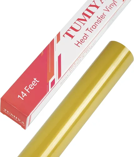 Miniatura 50 de TUMIYA Vinilo HTV - Vinilo de transferencia de calor de 12 pulgadas x 35 pies, vinilo dorado para planchar, rollo adhesivo brillante fácil de cortar