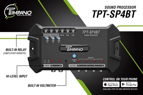 Miniatura 2 de Timpano TPT-SP4BT Bluetooth DSP 4 Canal de Salida - Procesador de audio para automóvil DSP de señal digital completa - Voltímetro incorporado y relé