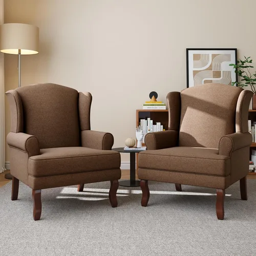 Miniatura 14 de Silla decorativa de respaldo alto, sillón tapizado en tela con patas de madera maciza, sillón retro, cómodo sofá individual, asiento de lectura