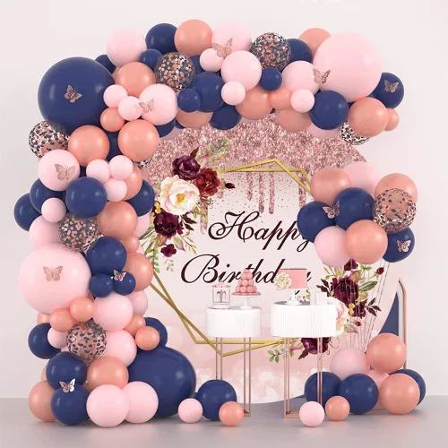 Miniatura 2 de Fondo redondo de feliz cumpleaños de 7.5 x 7.5 pies, fondo de fotos de color burdeos, color oro rosa, para mujeres, damas, niñas, 16, 30, 40, 50