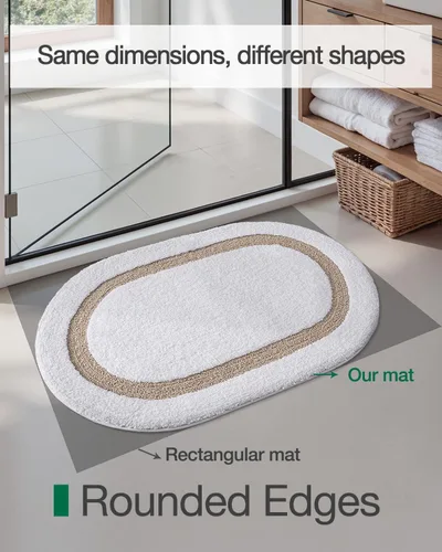 Miniatura 5 de LUMI Alfombra de baño ovalada blanca, 24 x 44 pulgadas, antideslizante, lavable, alfombra de baño suave y absorbente con microfibra de secado rápido