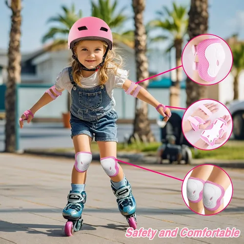 Miniatura 2 de Casco de bicicleta para niños de Banzk, para edades 3-5-8-14+, para niñas y niños, casco con rodilleras, coderas y muñequeras, ventilación, #2 Rosa