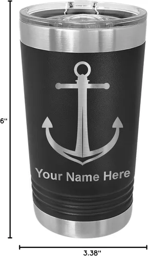 Miniatura 5 de LaserGram Vaso de pinta aislado al vacío de 16 onzas, ancla de barco, grabado personalizado incluido (negro)