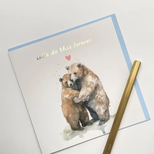 Miniatura 3 de Old English Co. - Tarjeta de aniversario de acuarela de oso para esposa y esposo, tarjeta de aniversario para pareja, bonita tarjeta de oso
