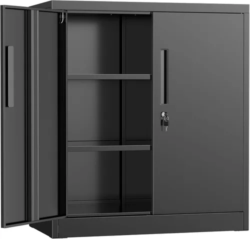 Pataku Armario de almacenamiento de metal, armario de garaje con puertas y estantes, 36 pulgadas de alto x 32 pulgadas de ancho x 16 pulgadas de