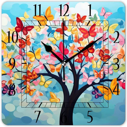 Miniatura 18 de Reloj de pared decorativo de 10 pulgadas, silencioso, cuadrado, para el hogar, sala de estar, cocina, bosque de otoño, hojas rojas brillantes, cielo
