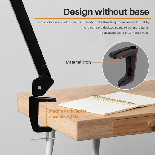 Miniatura 4 de Lámpara de escritorio LED de arquitecto con abrazadera, brazo oscilante de metal, 2300 lúmenes, atenuación, lámpara de mesa de oficina para tareas