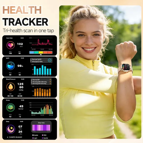 Miniatura 2 de Reloj inteligente para mujer, rastreador de actividad física de 1.72 pulgadas con respuesta/hacer llamadas, monitor de sueño/frecuencia cardíaca