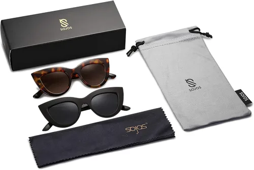 Miniatura 6 de SOJOS Paquete de 2 lentes de sol retro vintage Cateye para mujer lentes de espejo UV400 SJ2939