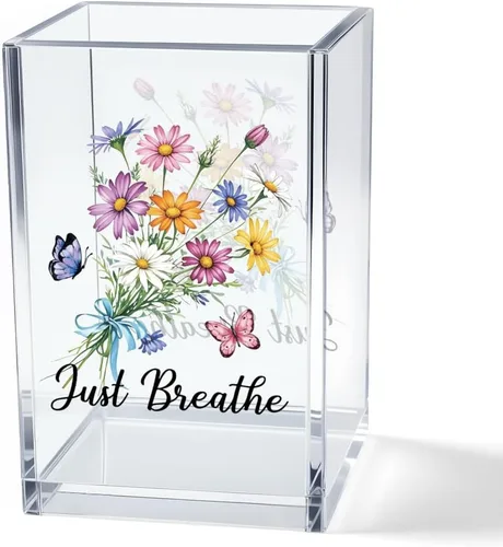 Miniatura 11 de Just Breathe - Paquete de 2 portalápices cosméticos de acrílico, organizador de brochas de maquillaje inspirador, regalos de fe para mujeres