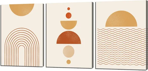 Miniatura 21 de Pintura solar para pared, diseño de líneas bohemias, montañas, decoración de pared de mediados de siglo, juego de 3 lienzos impresos en lienzo