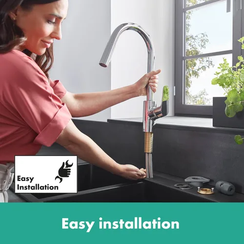 Miniatura 6 de Hansgrohe Metropol - Grifo de cocina para baño individual empotrado con palanca, color negro mate 240 con rociador extraíble y rango giratorio