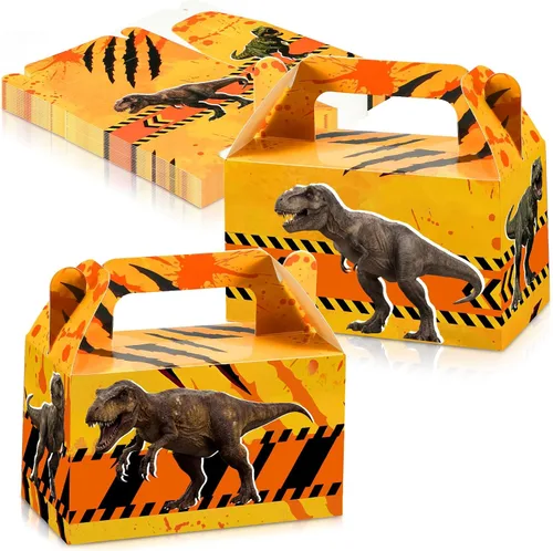 Sinmoe 12 Pcs Dinosaur Goody Boxes Dinosaur Party Favors Boxes Animal Party Decorations Treat Goodie Gift Containers for Boy Girl Rainforest Fall
