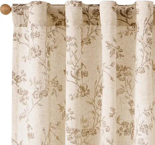 Miniatura 12 de Lazzzy - Cortinas de lino floral gris pardo de 84 pulgadas, cortinas de estilo granja con solapa trasera para sala de estar y dormitorio, cortinas