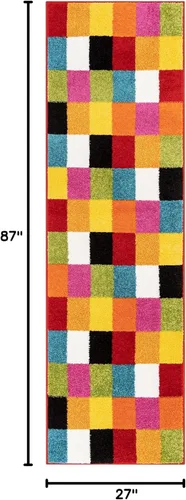 Miniatura 2 de Felpudo pequeño de Well Woven para habitación infantil, cocina. Suave y duradero de estilo moderno, diseño Daisy Flowers, con detalles en azul.