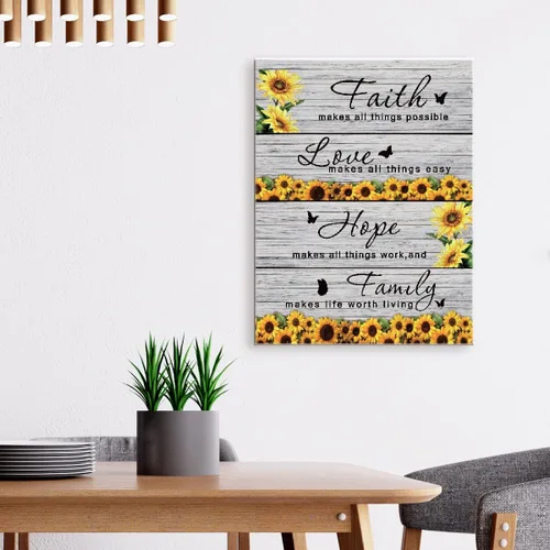 Miniatura 3 de Arte de Pared Moderno Rústico Faith Hope Family Girasol Marco Lienzo, Pintura en Lienzo de Arte de Pared Motivacional para Decoración del Hogar