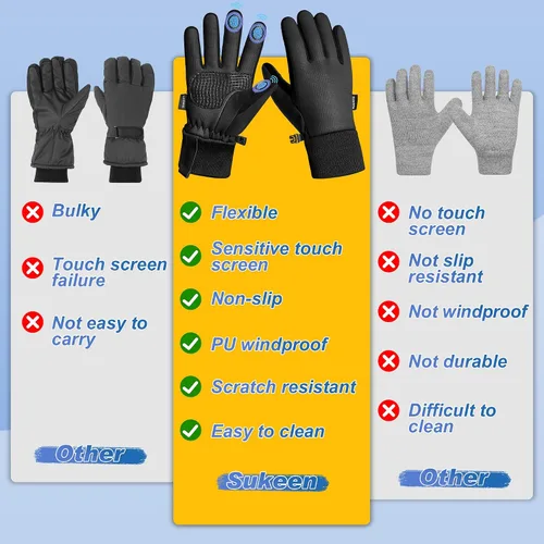 Miniatura 8 de Sukeen Guantes cálidos de invierno para niños y niñas, resistentes al viento, guantes de poliuretano para clima frío de 4 a 14 años, guantes