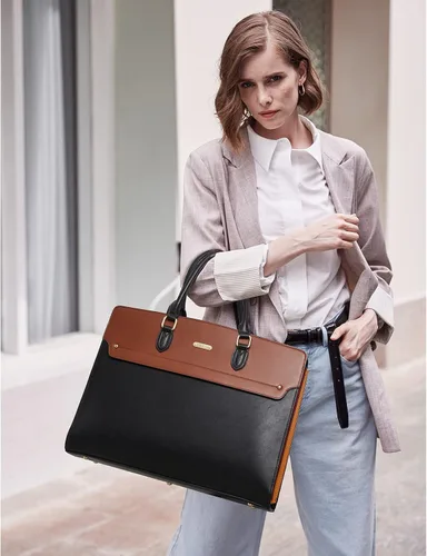 Miniatura 2 de Telena Bolsa de mano para laptop para mujer, bolsa de hombro de 15.6 pulgadas, maletín de cuero para mujer, bolsas de mano de gran capacidad 15.6