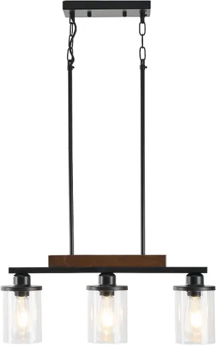 Lámpara de comedor,Lámpara de cocina de 3 luces para iluminación de granja, iluminación colgante industrial de madera de metal negro mate,Luces