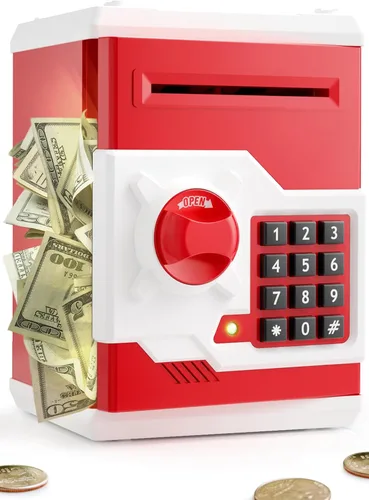 Miniatura 12 de Playsheek alcancía para niñas y niños, gran alcancía electrónica de monedas con protección por contraseña, caja de ahorro con desplazamiento