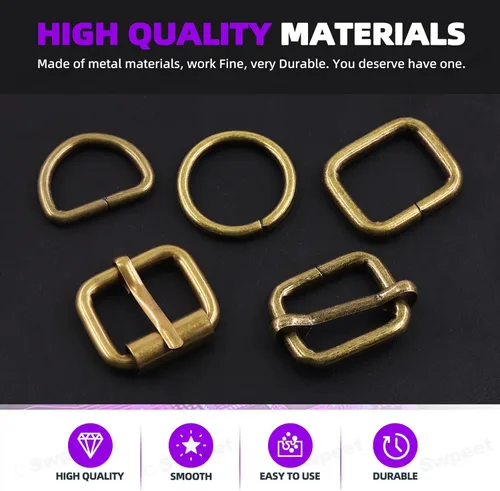 Miniatura 3 de Swpeet Hebillas de metal de 5 estilos: deslizante ajustable, anillo D, anillo circular Bronce