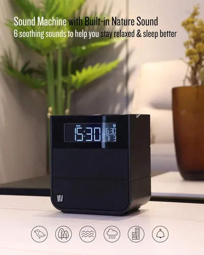 Miniatura 9 de Soundfreaq Sound Rise II, SFQ-16: Radio despertador de cabecera y bocina Bluetooth, con pantalla grande, radio FM, carga USB rápida y sonido