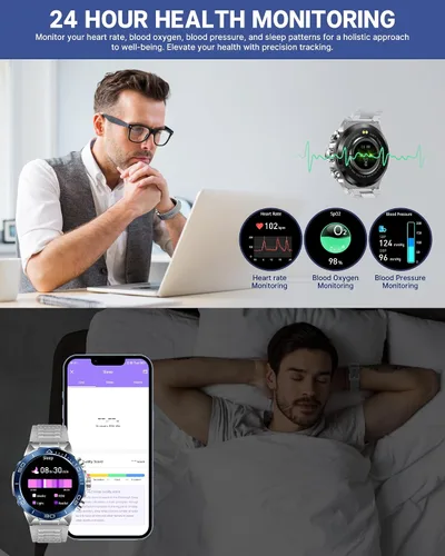 Miniatura 6 de Reloj inteligente para hombre (respuesta/hacer llamadas), pantalla AMOLED de 1.43 pulgadas con monitor saludable de 24 horas, más de 100 modos