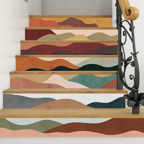 Miniatura 8 de PLIGREAT 15 tiras de calcomanías de espiga para escaleras, calcomanías de 7.1 x 39 pulgadas, calcomanías autoadhesivas de vinilo colorido a cuadros