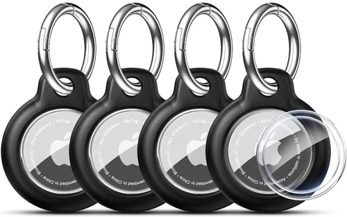 RFUNGUANGO Paquete de 4 soportes para AirTag de Apple con llavero, funda protectora dura para niños, mascotas, equipaje, mochila y llave, paquete de