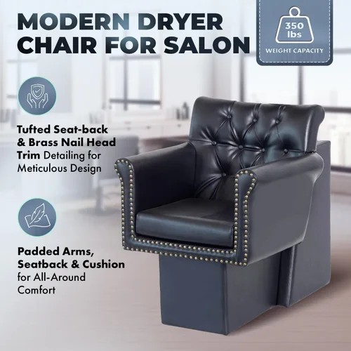 Miniatura 3 de Buy-Rite Chelsea - Silla de salón copetuda negra con ribete de cabeza de clavos de latón, cojín ancho de espuma suave, cojín extraíble, comodidad