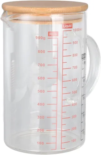 Miniatura 9 de Taza medidora de vidrio transparente, taza medidora de vidrio con tapa Taza medidora con escalas de medición y boquilla para cocina o restaurante