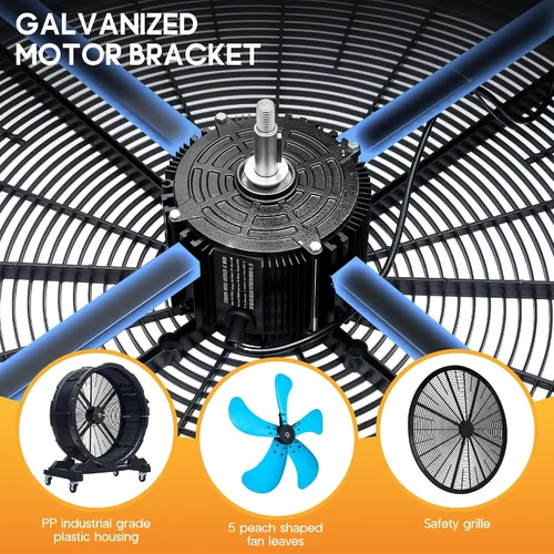 Miniatura 6 de Albott Ventilador de tambor industrial de 36 pulgadas, ventilador de piso de alta velocidad de plástico de 500 W con ruedas y velocidad variable