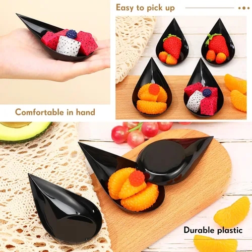 Miniatura 4 de Foaincore 500 cucharas de aperitivo de 4 pulgadas, mini platos de aperitivo de plástico, suministros de catering, cucharas de degustación Negro