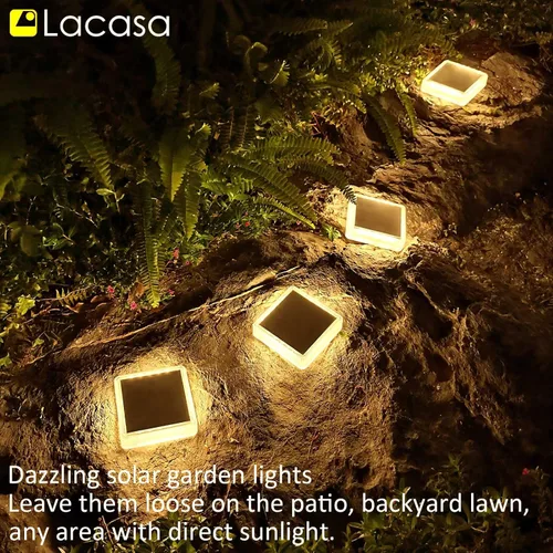 Miniatura 4 de Lacasa – Luces de terraza solares, paquete de 4 luces LED de 30LM para muelle, blanco cálido 2700K, luces de escalones exteriores alimentadas por