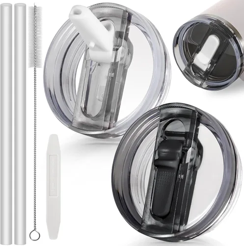 Miniatura 15 de 14 oz Tapa con popote abatible de repuesto para accesorios de vaso Stanley, 2 tapas antiderrames a prueba de derrames para vasos Stanley de 14 oz