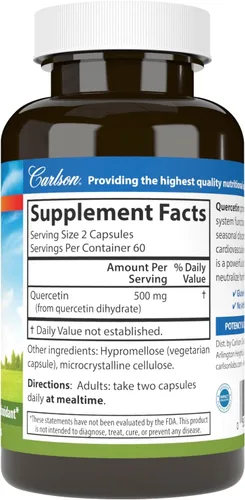 Miniatura 2 de Carlson - Quercetina, 500 mg, Apoyo estacional, salud de la piel, bienestar óptimo, 120 cápsulas vegetarianas