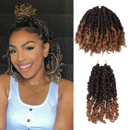 Miniatura 33 de Paquete de 8 paquetes de cabello de ganchillo Passion Twist de 6 pulgadas, rizos bohemios pretrenzados previamente trenzados, negro natural 1B