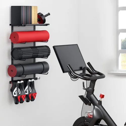 Miniatura 6 de Solo Estante de Almacenamiento para Gimnasio en Casa, Organizador Ajustable de Equipo de Gimnasio Montado en la Pared con 1 Tablero, Soporte