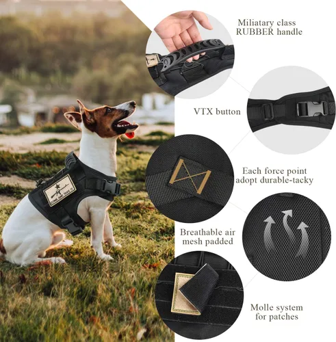 Miniatura 5 de Arnés táctico para perro, chaleco de entrenamiento al aire libre, chaleco ajustable para perro de trabajo militar con sistema Molle y mango de goma