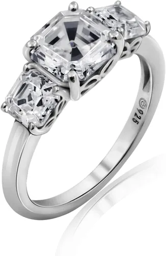 Miniatura 5 de Tienda Collection Sterling Silver Asscher or Oval Cut 3-Stone Ring made with Infinite Elements Cubic Zirconia