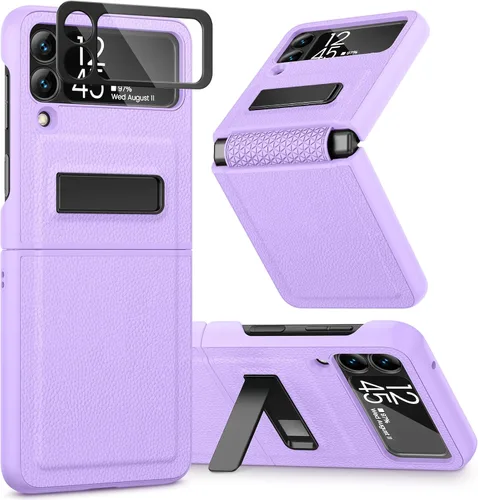 Miniatura 10 de Caka Compatible para Galaxy Z Flip 3 5G con soporte de patas, Funda para Z Flip 3 con protector de cámara, protección de bisagras y carga Negro