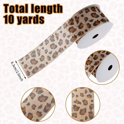 Miniatura 2 de WILLBOND Cinta estampada de guepardo de 10 yardas x 2.5 pulgadas, cinta de arpillera de leopardo de Navidad, tela de arpillera natural