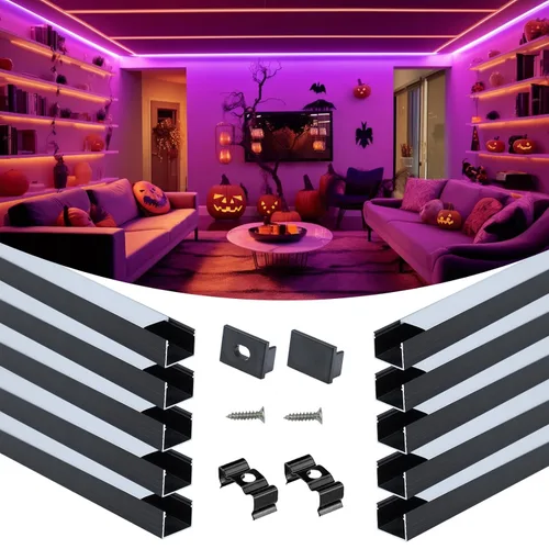 Muzata Paquete de 10 canales LED de tamaño grande de 3.3 pies/3.3 ft, canal difusor de tira LED negro con cubierta difusora blanca esmerilada