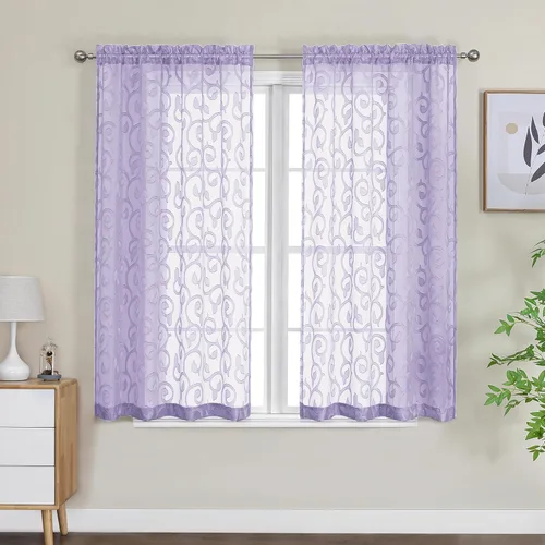Miniatura 55 de OWENIE Furman - Juego de 2 paneles de cortinas traslúcidas negras de 24 pulgadas de largo, cortinas semitransparentes de jacquard ligeras y aireadas