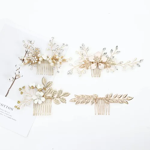 Miniatura 6 de inSowni 36 Pack Horquillas para el pelo de novia con flores doradas y hojas, peines laterales para el pelo de novia+pinzas para el pelo