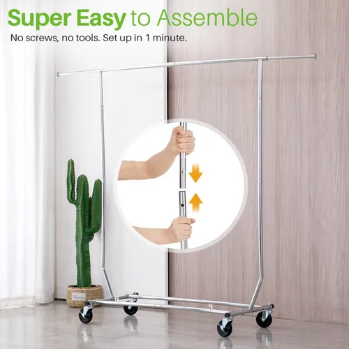 Miniatura 8 de HOKEEPER Perchero para ropa, percheros enrollables para colgar ropa, perchero portátil con ruedas bloqueables, perchero de ropa resistente de uso